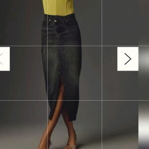 Reformation Nila Long Denim Front Slit Asymmetrical Waist Skirt